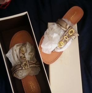 Coach Charlene Snake Print Strappy Stacked Heel Sandals 8